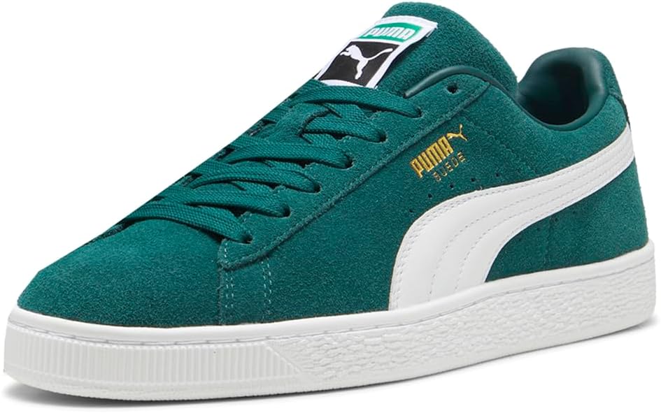 Мужские замшевые классические кроссовки PUMA с шнуровкой - повседневные, зеленые — фото 2