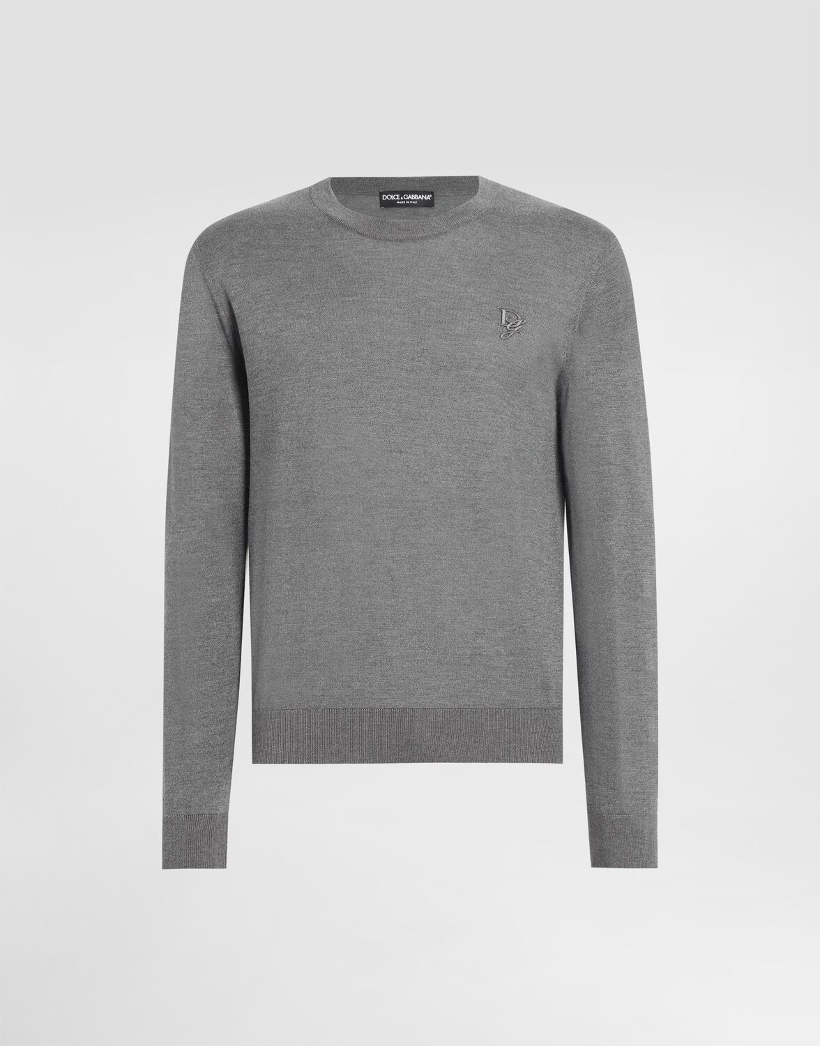 

Шелковый свитер с круглым вырезом и вышивкой dg Dolce & Gabbana, серый