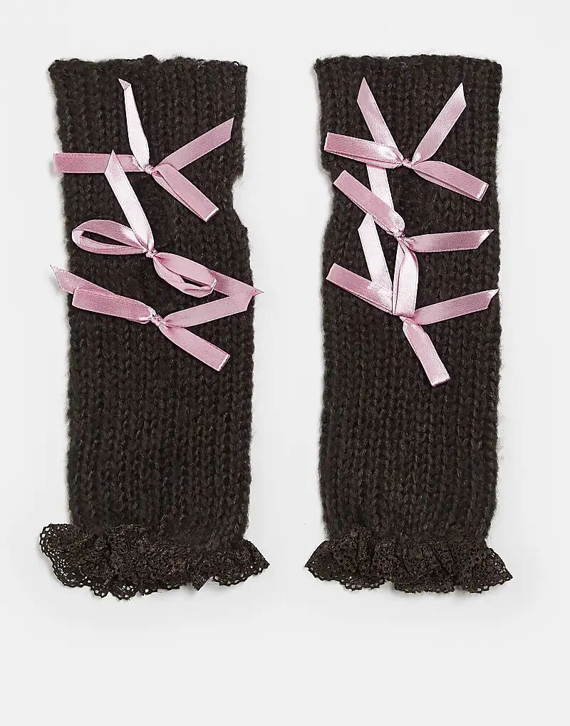 

Восстановленная винтажная грелка для рук с бантами коричневого цвета