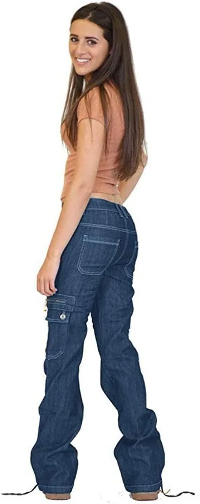 Женские джинсы Mid Waist Wide Leg Cargo с карманами на молнии и потертостями — фото 3