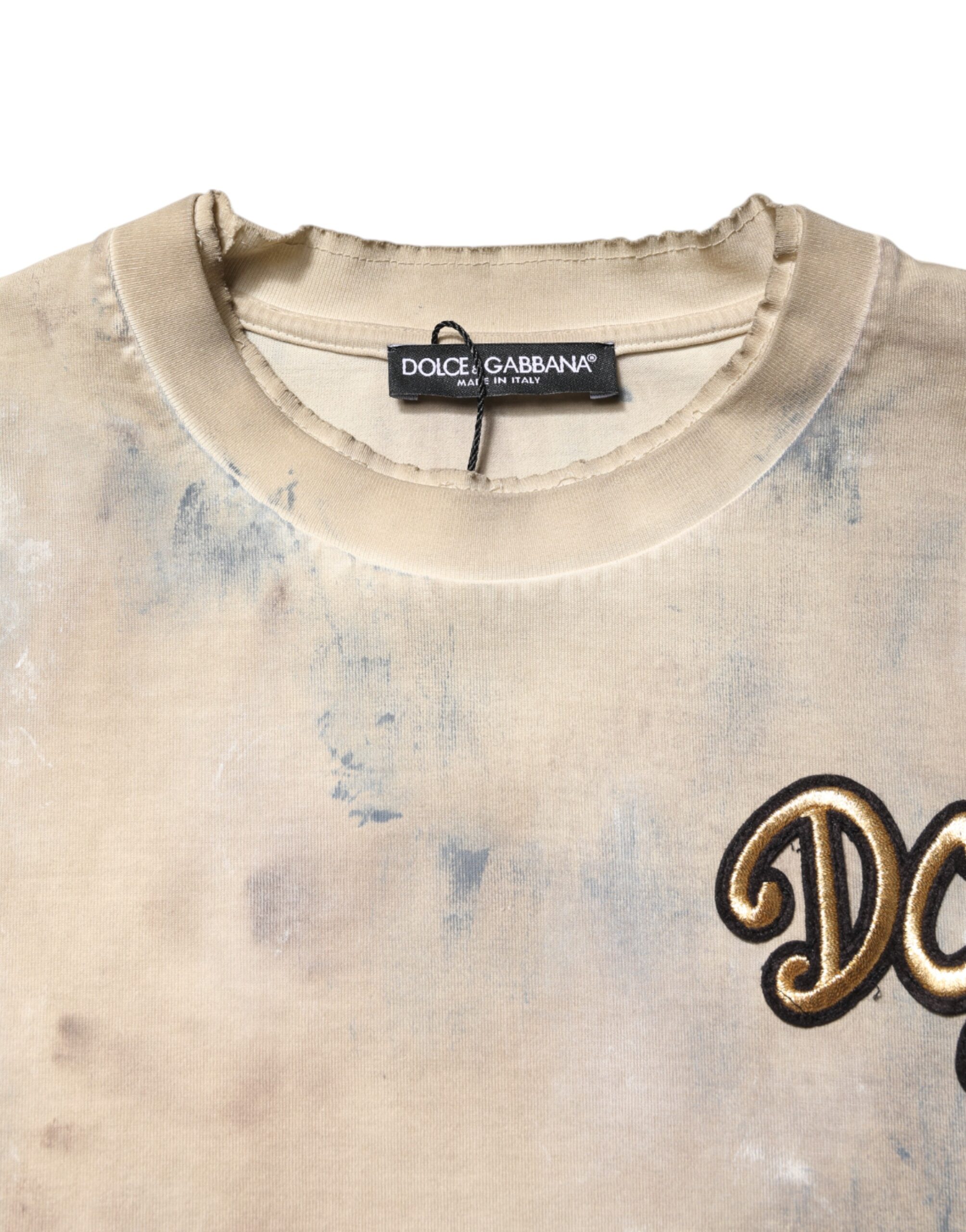 Укороченная футболка бежевого цвета с вышивкой Tie Dye DG Dolce & Gabbana, Beige — фото 4