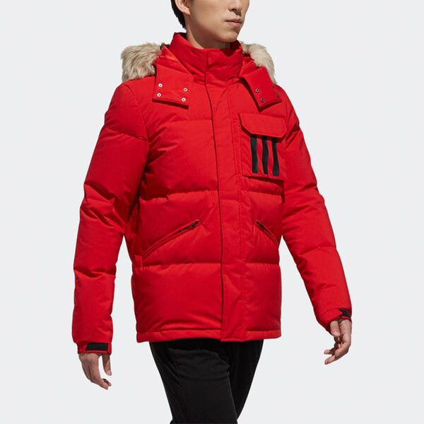 Пуховик adidas Down Puffa 3STR Loose Outdoor hooded down Jacket Red, красный — фото 2
