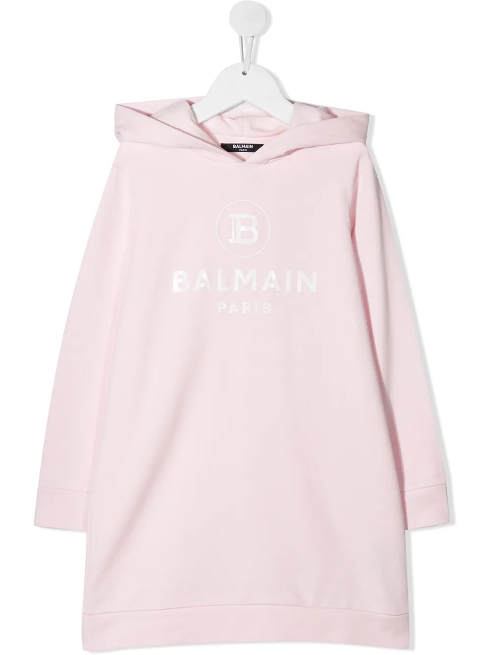 

Платье с капюшоном и логотипом Balmain Kids, розовый