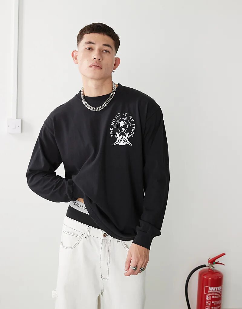 

Obey – Рубашка с длинными рукавами черного цвета с графическим принтом «The World Is My Stage»