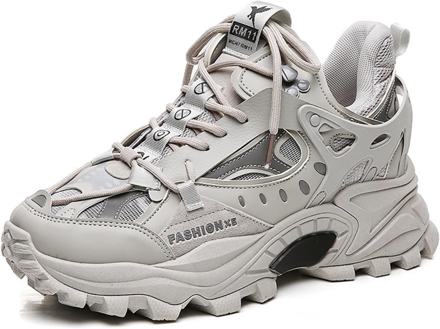 

Мужские модные кожаные высокие кеды на шнуровке с массивной платформой, повседневные, с нескользящей подошвой, с округлым носком, для вождения, прогулок, бега и теннисных тренировок Netehadi, серый