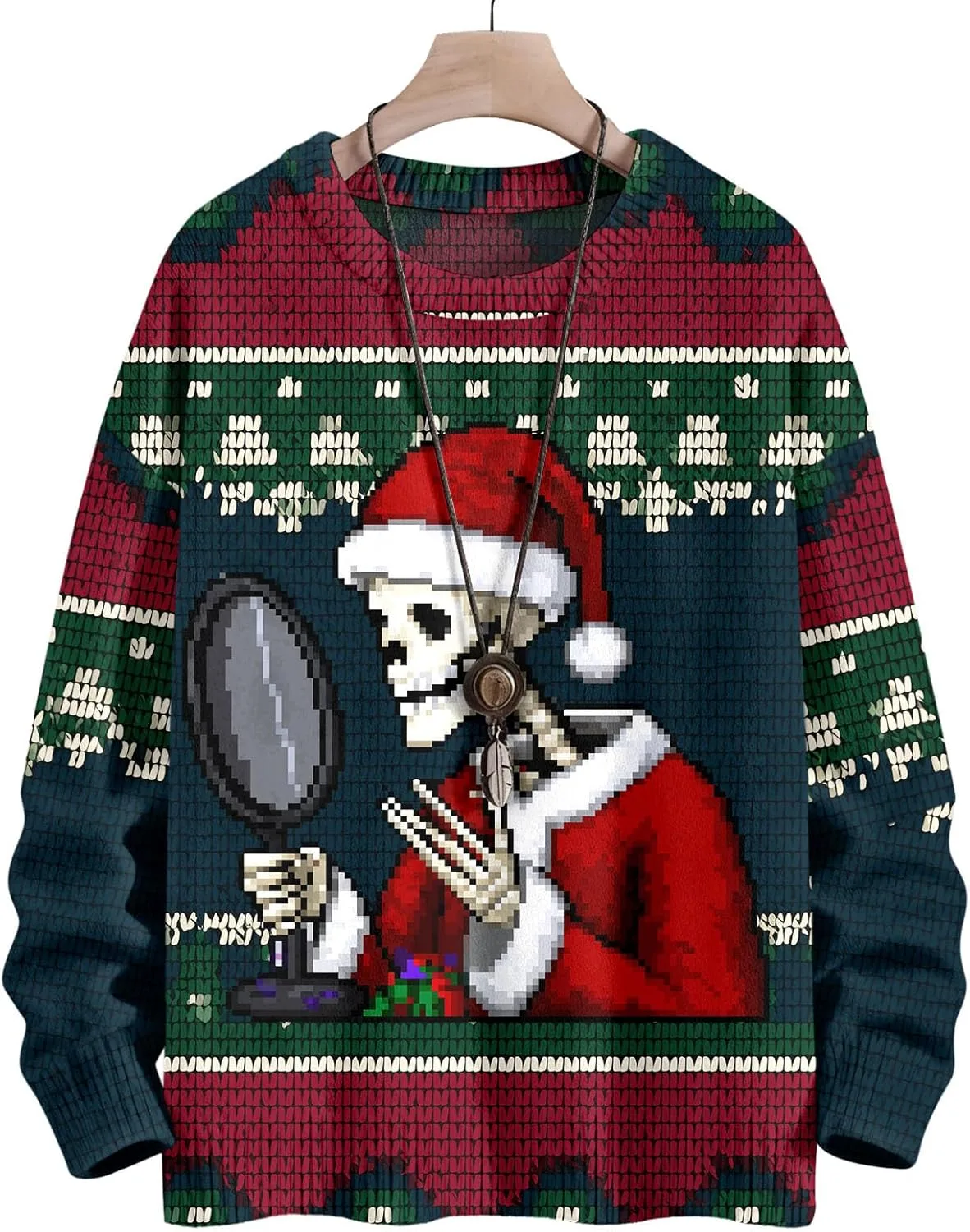 

Мужской свитер с пиксельным черепом, вязаный пуловер с длинным рукавом JOWAMY