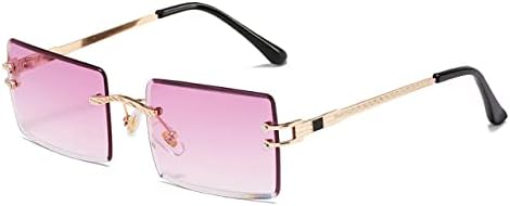 

Солнцезащитные очки без оправы прямоугольной формы для женщин, очки без оправы для мужчин, сверхлегкие солнцезащитные очки с защитой от УФ-излучения UV400 MTZJH, Gold Purple