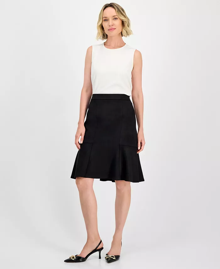 

Искусственная замша расклешенная юбка на резинке, Regular и Petites Kasper, черный