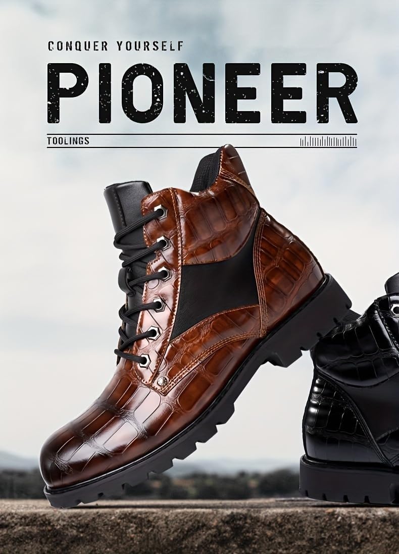 Мужские ботинки в винтажном стиле с клетчатым узором Azttoztto, коричневый — фото 4