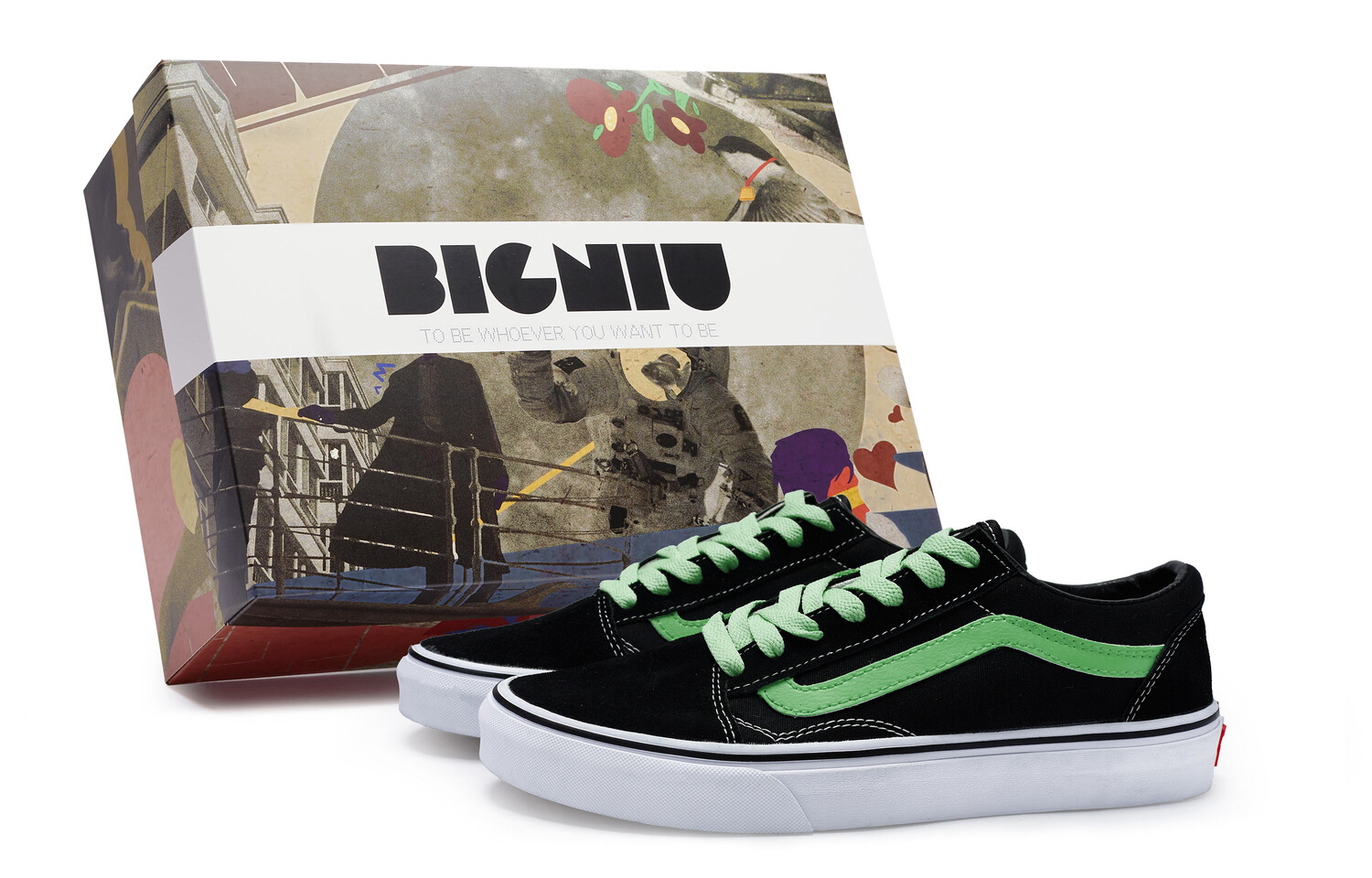 

Кроссовки Vans Old Skool Skateboarding Shoes Unisex Low-top Black/Green, черный/зеленый