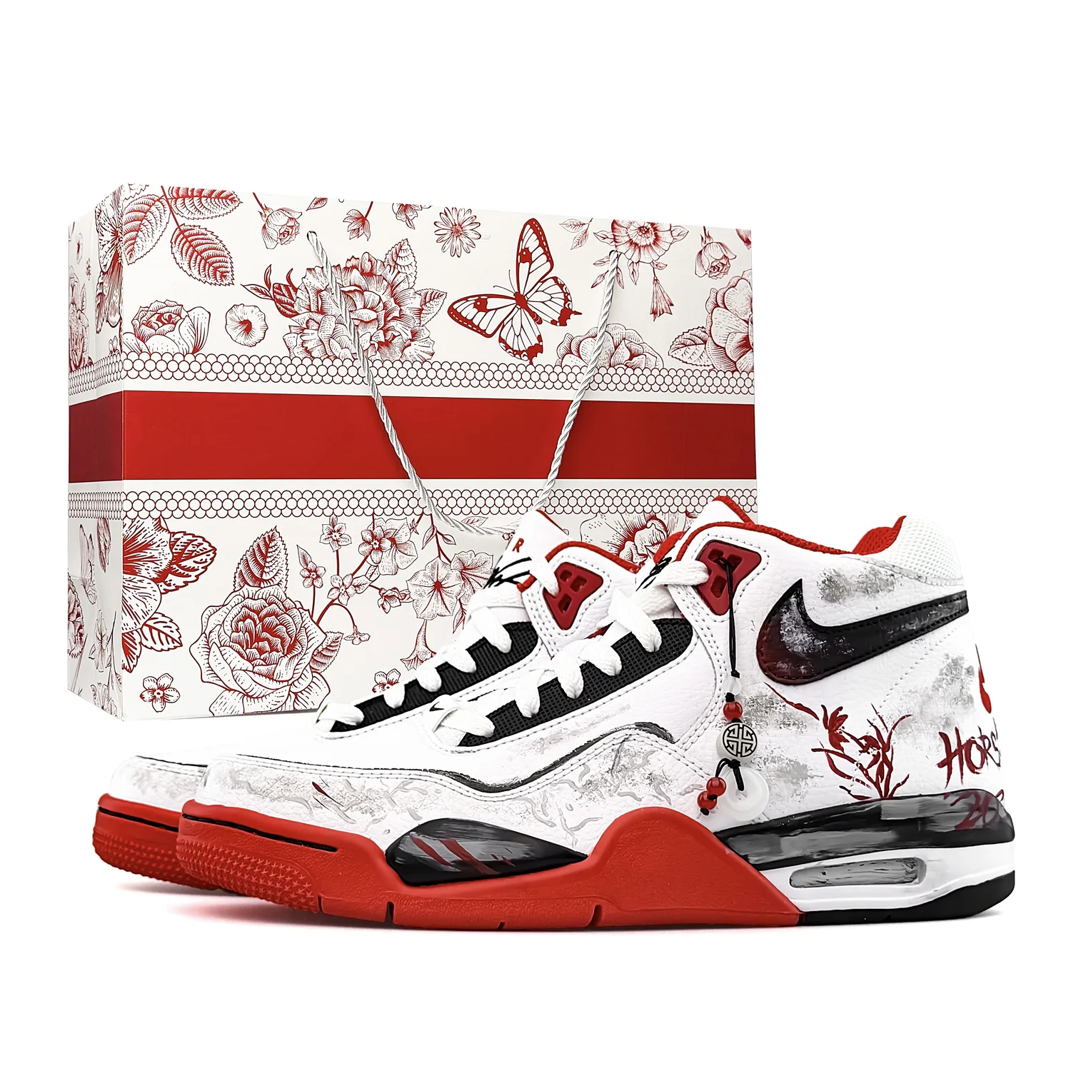 Nike Flight Legacy Horse Step Red Brocade, кроссовки mid-top с амортизацией, устойчивые к истиранию и скольжению