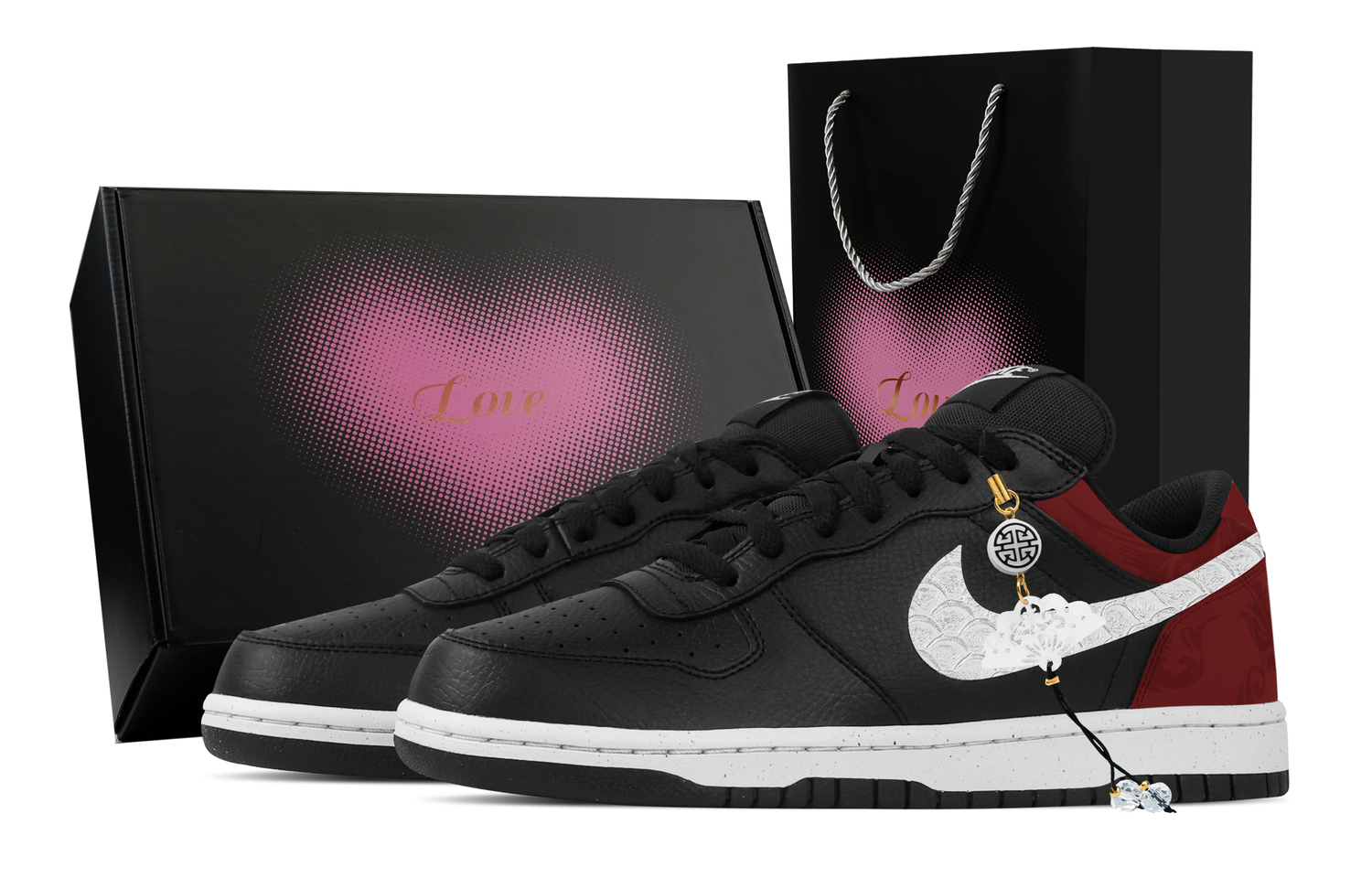 

Большие красные прожилки Lock Cloud, Heart Box устойчивые к истиранию дышащие низкие кроссовки для скейтбординга мужские Nike, черный/красный