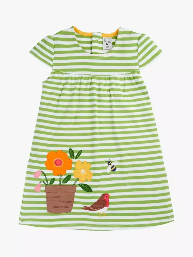 Детское полосатое платье Little Layla с аппликацией, салатовый/садовый цвет Frugi