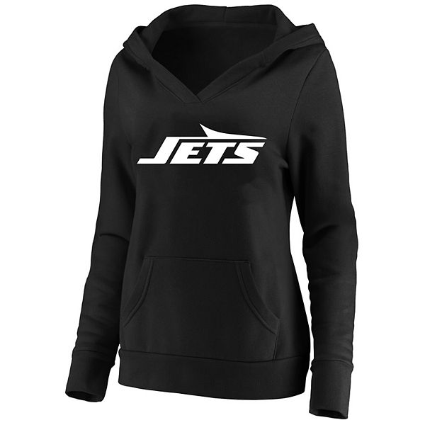 

Женский черный свитшот с капюшоном и V-образным вырезом New York Jets plus size Fanatics