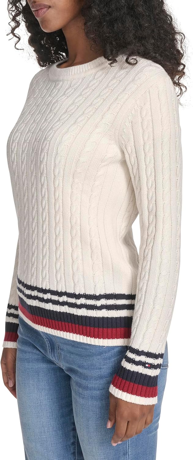 Женский хлопковый свитер Tommy Hilfiger с круглым вырезом и косами, Ivory Multi — фото 3