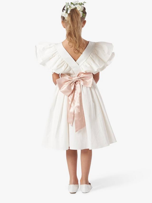 Детское платье для подружек невесты Sylvie с рюшами на рукавах Angel & Rocket, Ivory/Pink — фото 2