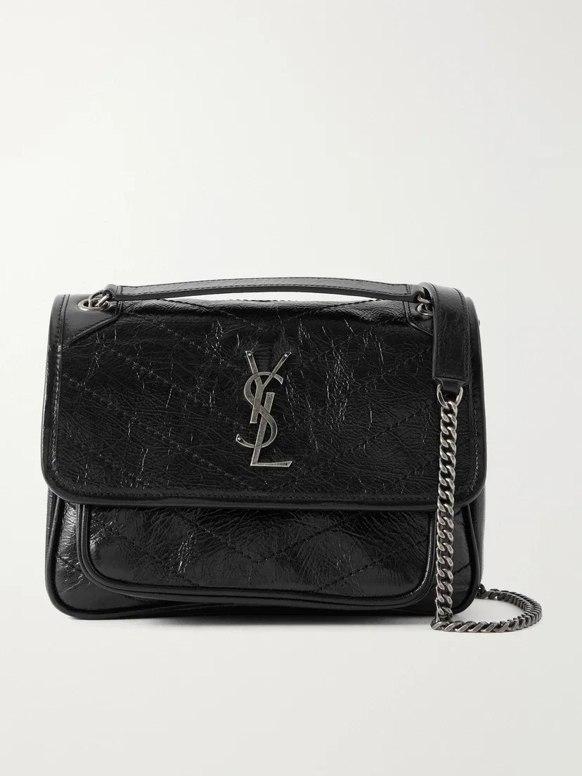Сумка на плечо Niki Baby из стеганой мятой кожи SAINT LAURENT, черный