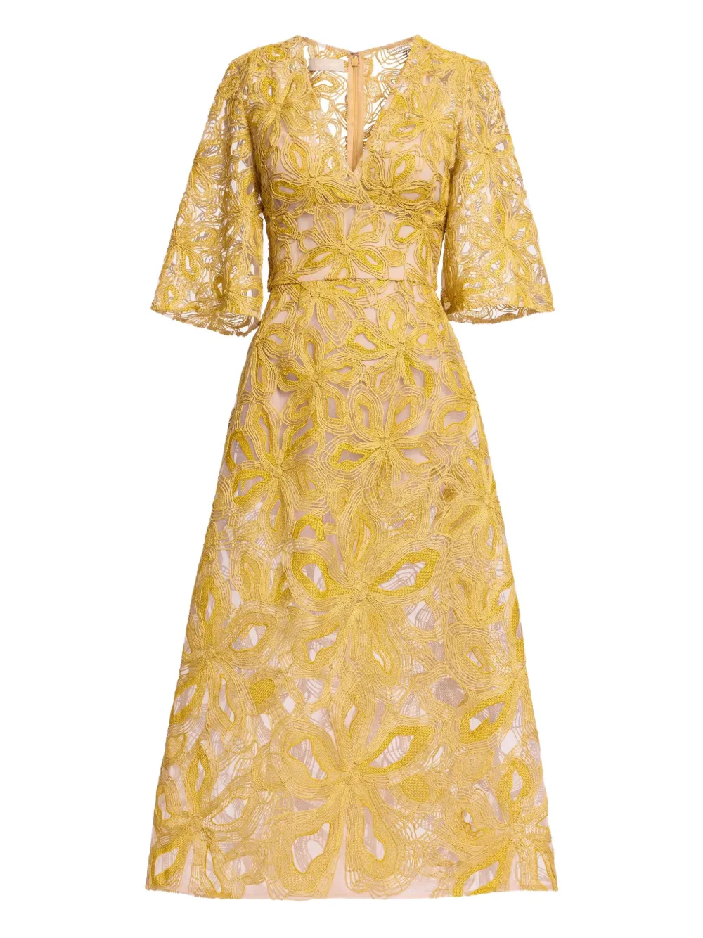 

Платье миди с цветочной вышивкой Elie Saab, желтый