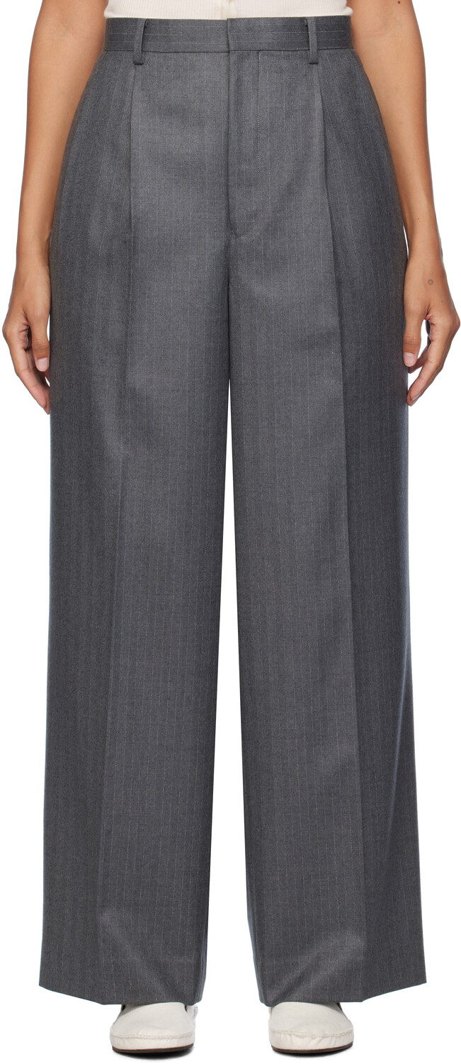 

Брюки из серой шерстяной фланели в полоску AURALEE, Top gray