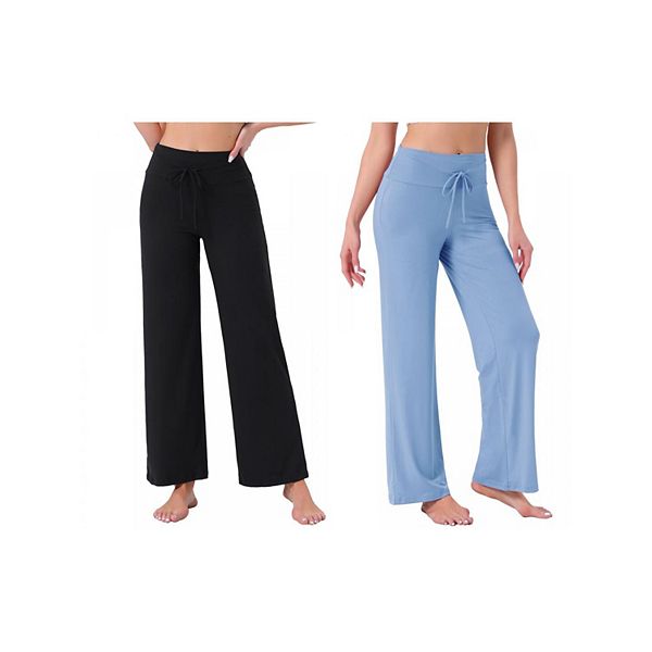 

2 пары женских пижамных брюк с широкими штанинами и шнурком Inspire Chic, Black Light Blue