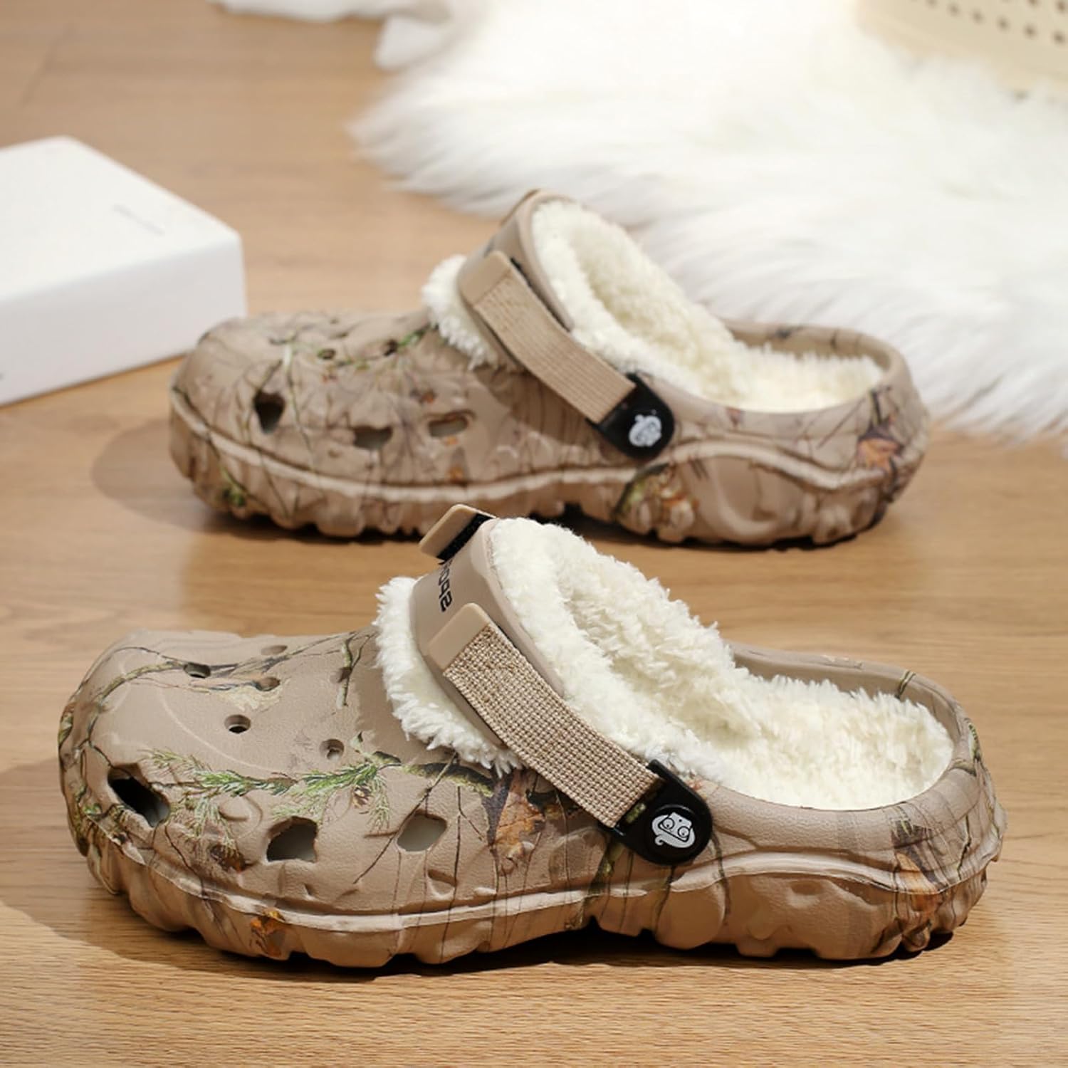 Женские сабо с меховой подкладкой для дома и улицы Jyswoshoe, хаки — фото 3