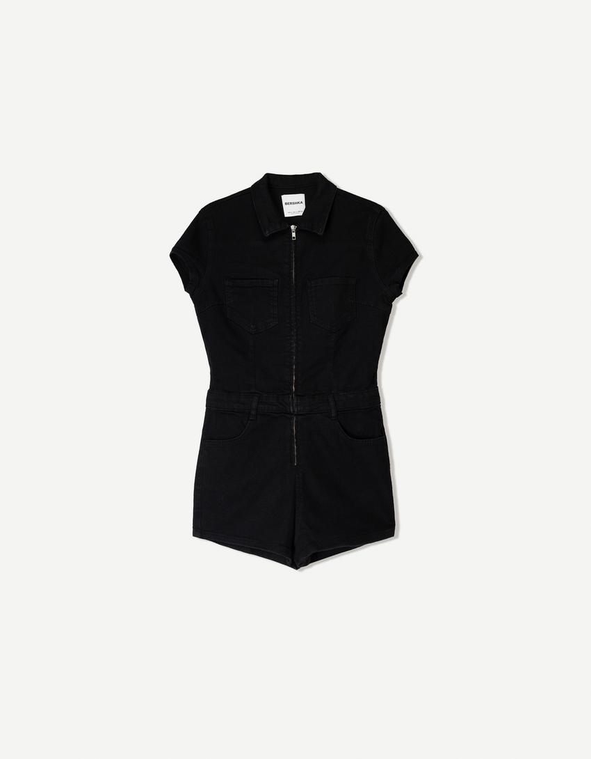 

Короткий джинсовый комбинезон Bershka, черный