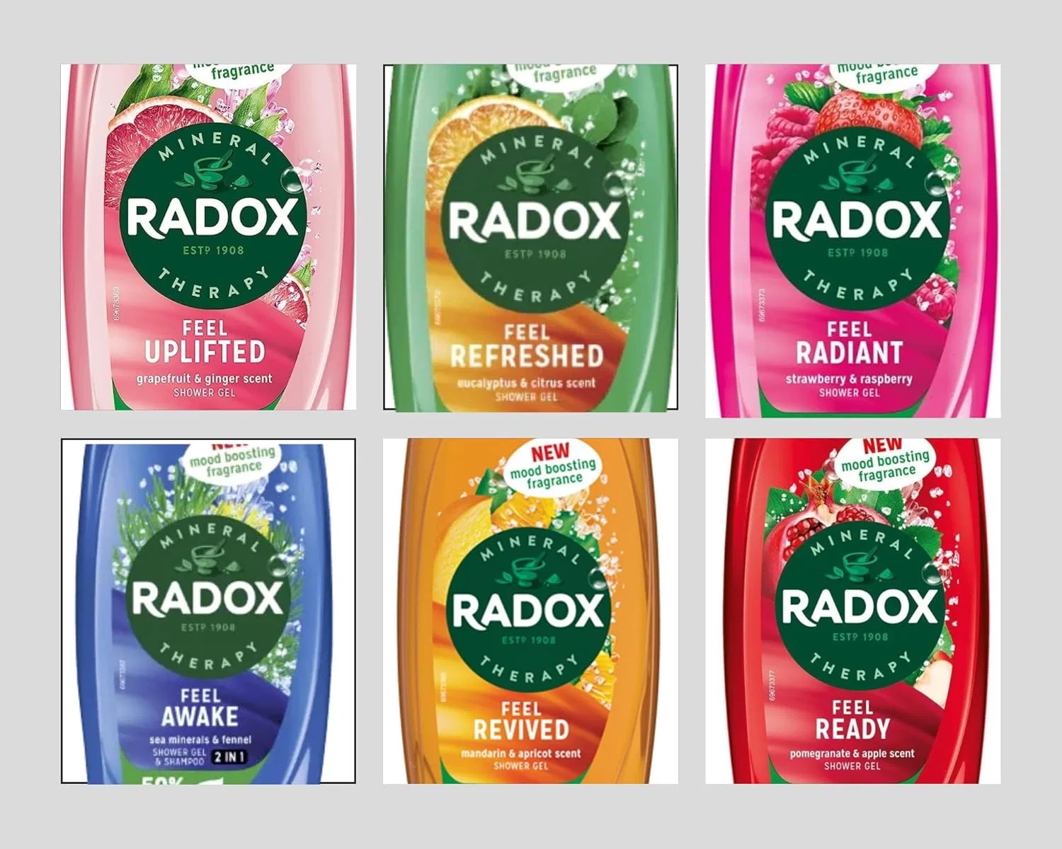 Набор гелей для душа Radox для ежедневного использования, 4 x 250 мл Radox