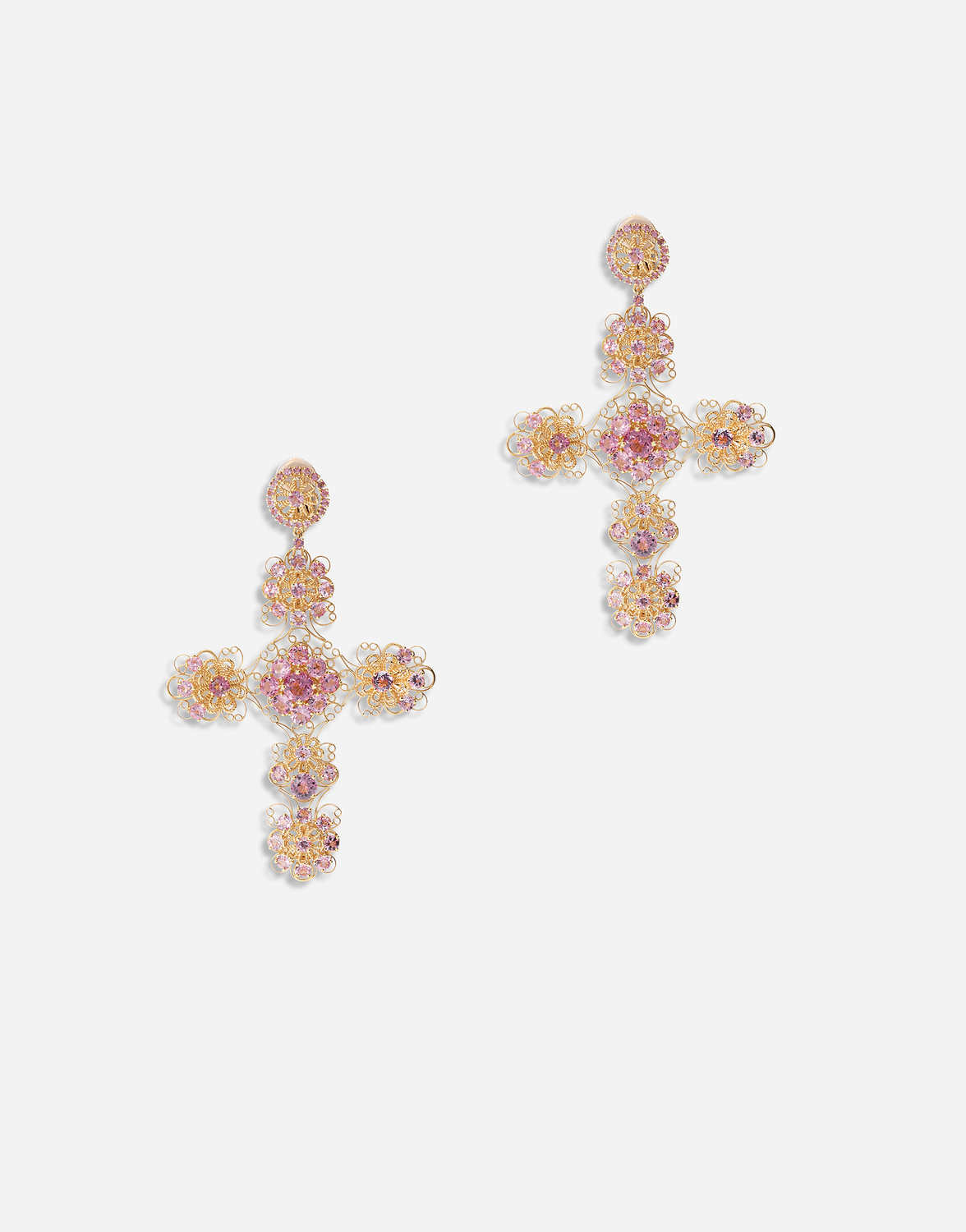 DOLCE & GABBANA Серьги филигранной работы из желтого золота 18 карат и с розовыми турмалинами