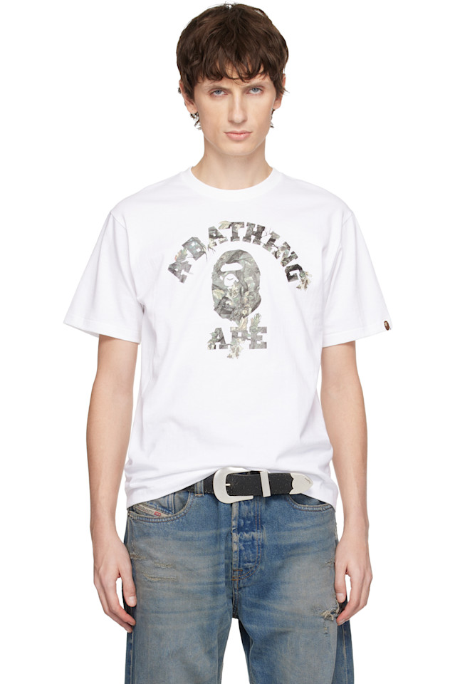 

Bape Белая камуфляжная футболка с рисунком в виде опушки деревьев