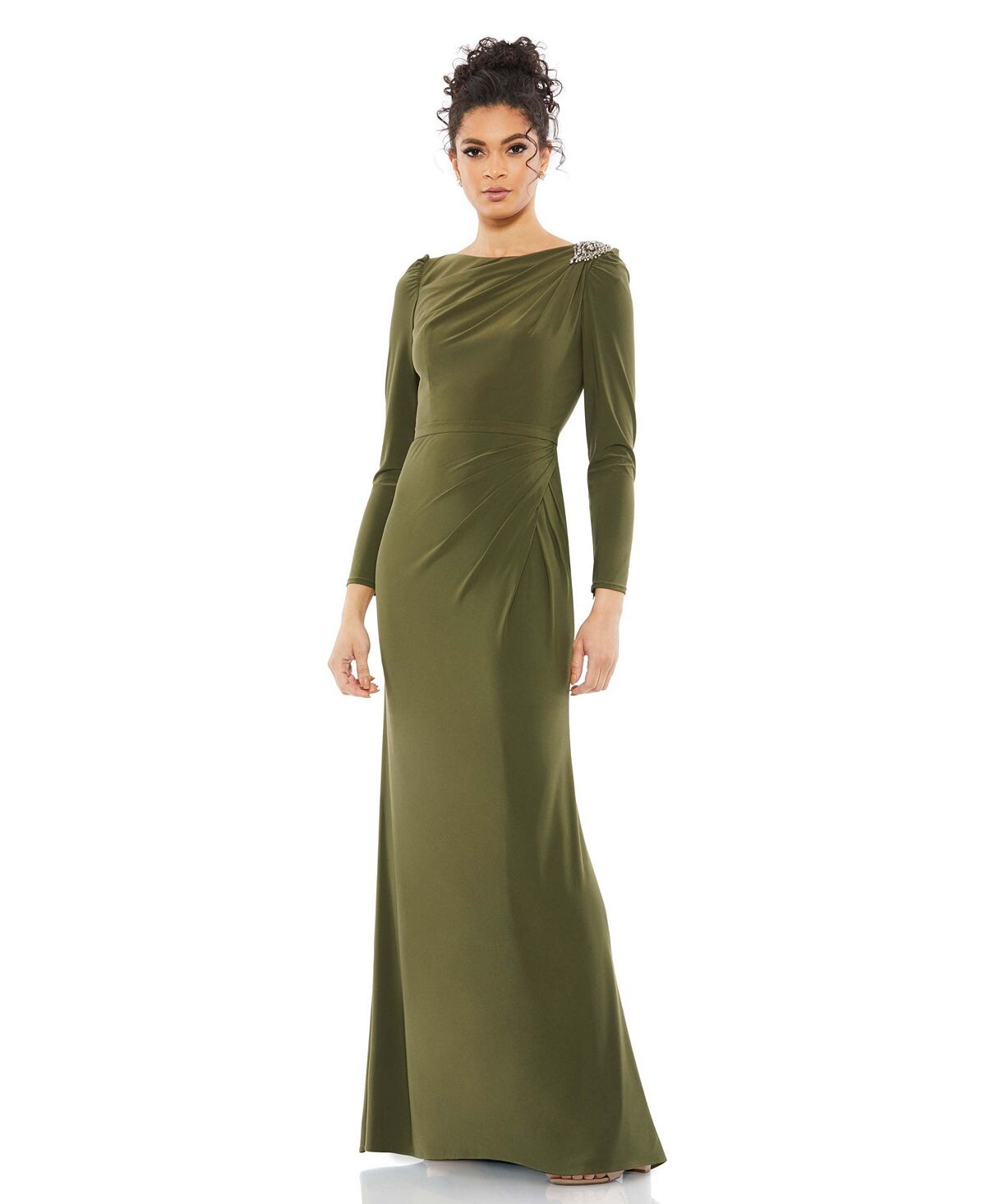 

Женское драпированное платье-труба Bateau с длинными рукавами MAC DUGGAL