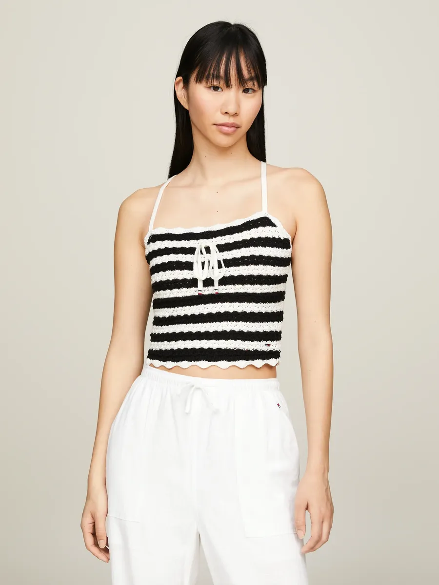 

Топ Tommy Jeans спагетти "TJW CROCHET STRIPE TOP", цвет Black / Stripe