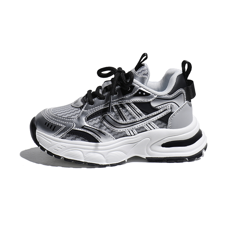 

Скользоустойчивые противоударные амортизирующие низкие повседневные детские туфли Kids' Babaya, серебро