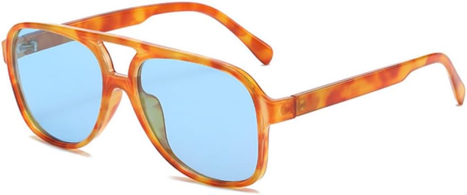 

Мужские солнцезащитные очки в стиле ретро с увеличенными двойными перемычками, прозрачная оправа, женские очки желто-синего цвета с защитой от УФ-излучения UV400 MTZJH, Amber Blue