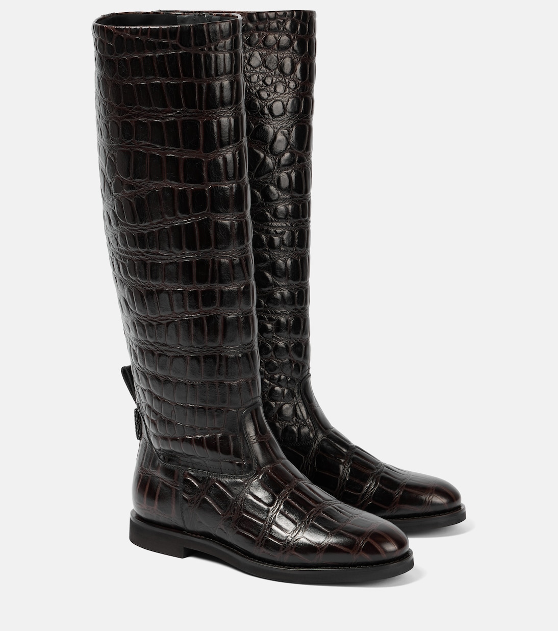 Сапоги из кожи с крокодиловым эффектом Brunello Cucinelli, коричневый