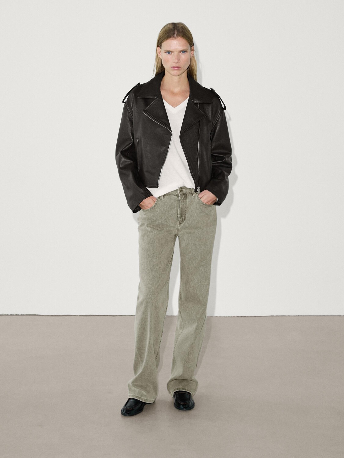 

Прямые брюки из хлопкового денима Massimo Dutti, зеленый