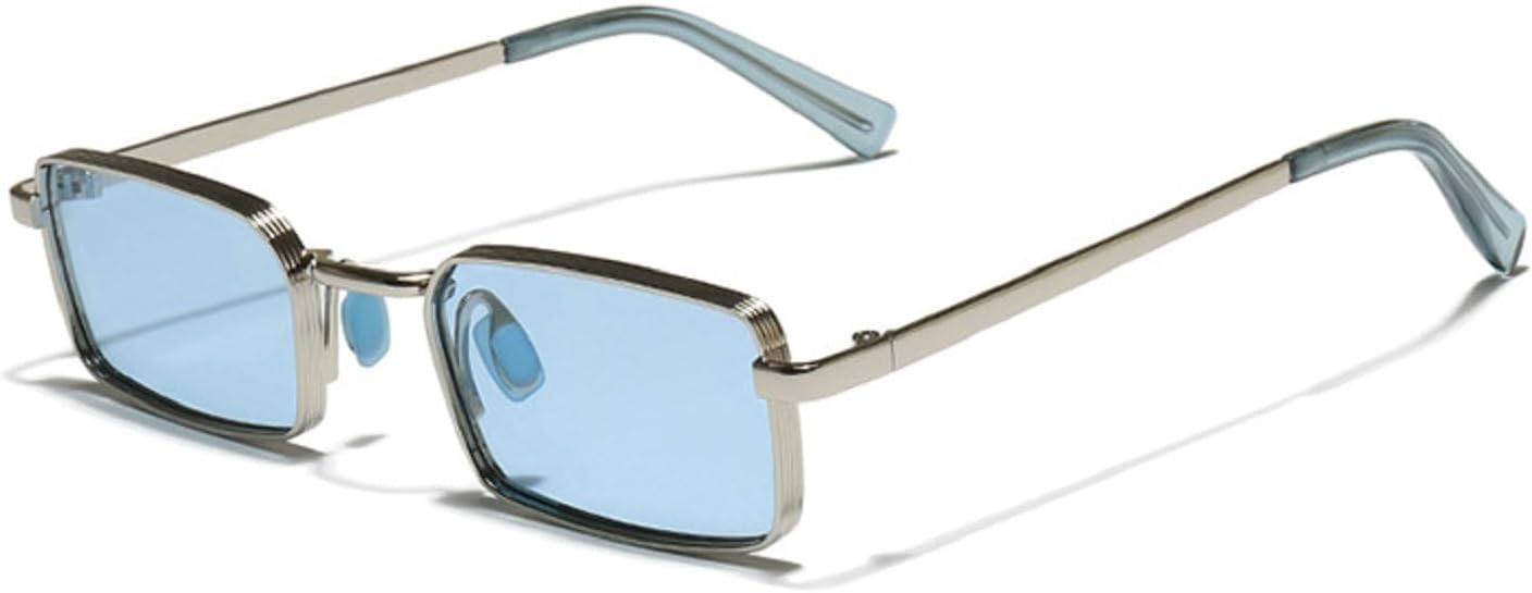 

Винтажные маленькие мужские солнцезащитные очки прямоугольной формы из металла в стиле хип-хоп, женские солнцезащитные очки класса люкс, квадратные солнцезащитные очки mincl, Blue