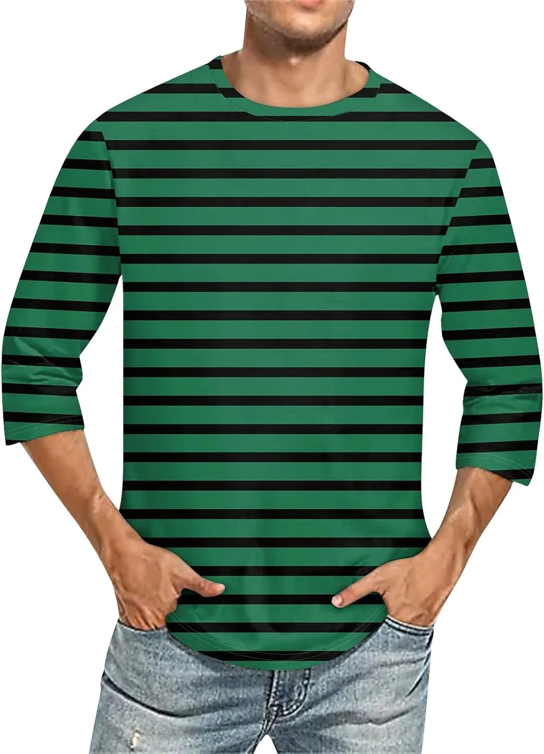 

WENKOMG1 мужская футболка 3/4 с полосками, Casual Print, S-4XL