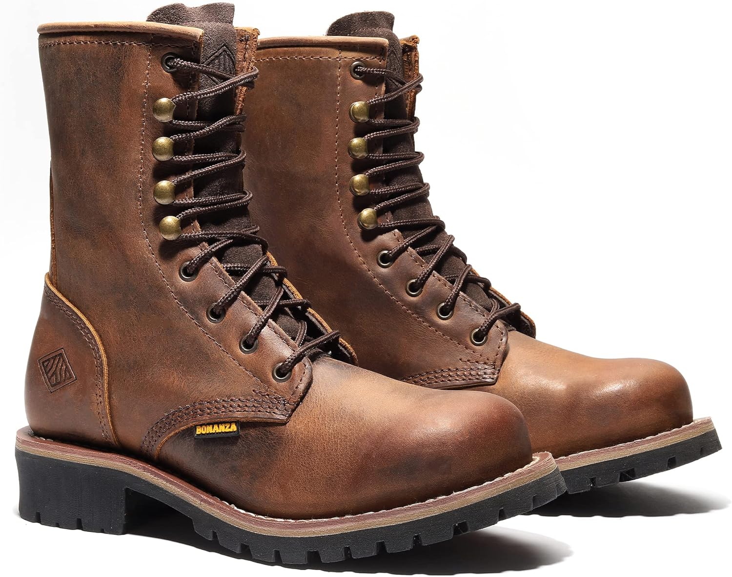 Ботинки для мужчин Bonanza Boots Sierra Logger 9- премиальные кожаные ботинки с стальным носком и стойкой к скольжению и маслу резиновой подошвой, коричневый — фото 2