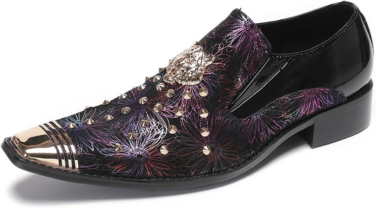 

Мужские лоферы Santimon черного цвета без застежки - туфли из натуральной кожи, повседневные западные мокасины с блестящими пайетками и металлическим квадратным носком для вечеринок, диско, смокинга и свадьбы