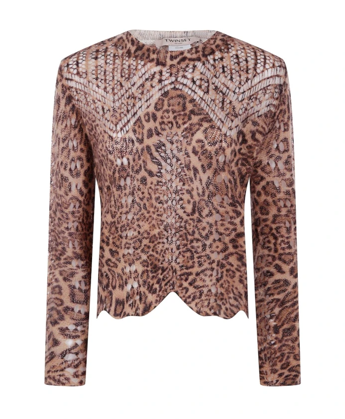 

Коричнево-Бежевый пуловер AW25, стильный крой Twinset, мультиколор