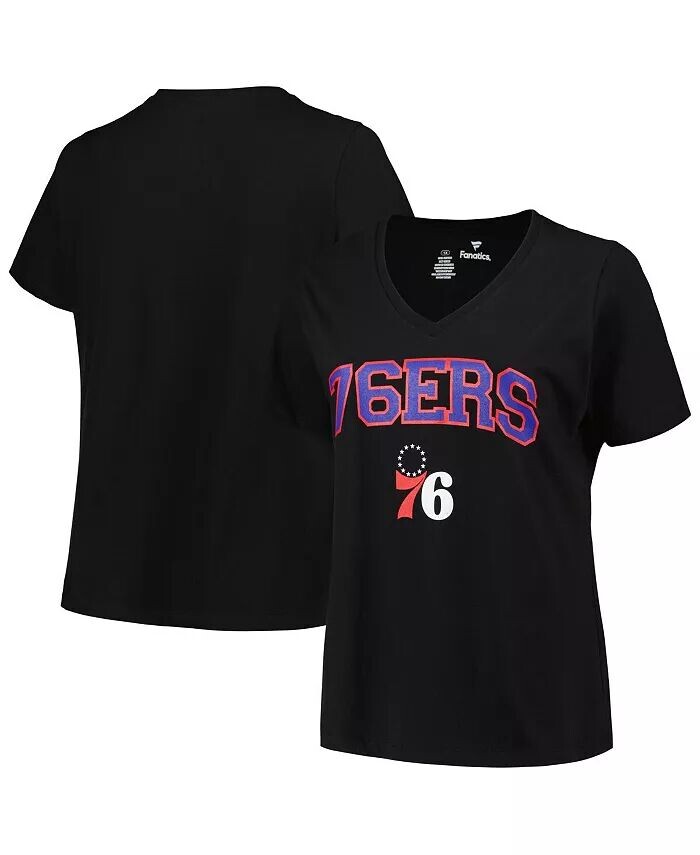 

Женская черная футболка Philadelphia 76ers Plus Size Arch Over Logo с V-образным вырезом Profile