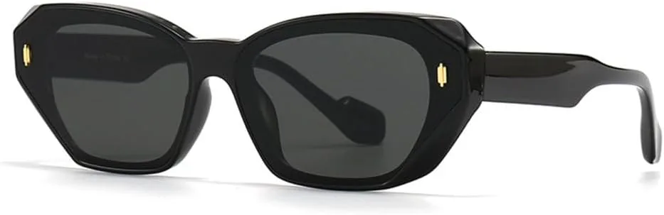 

Винтажные солнцезащитные очки «кошачий глаз» с многоугольными линзами для женщин, модные заклепки для мужчин, трендовые солнцезащитные очки MTZJH, C1 Black