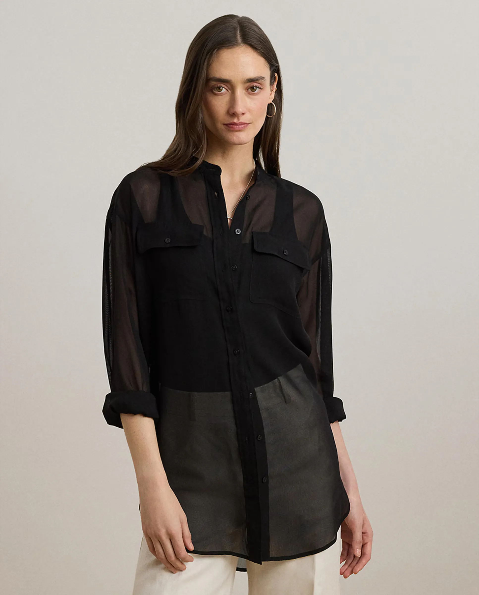 

Женская рубашка с длинным рукавом и свободным кроем Lauren Ralph Lauren, черный