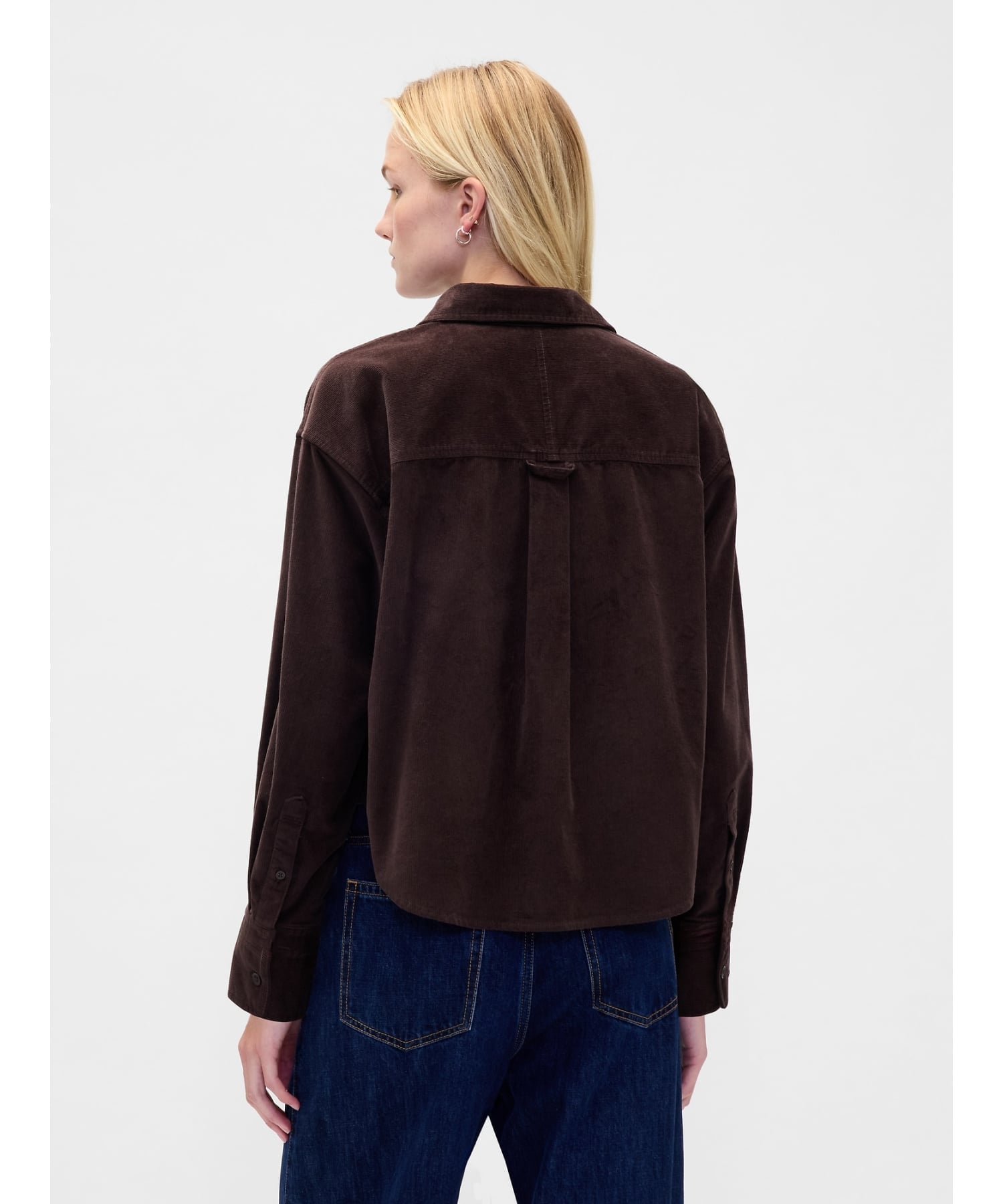 (W) Вельветовая укороченная рубашка с прямым низом GAP, TERRA_BROWN_V2 — фото 3
