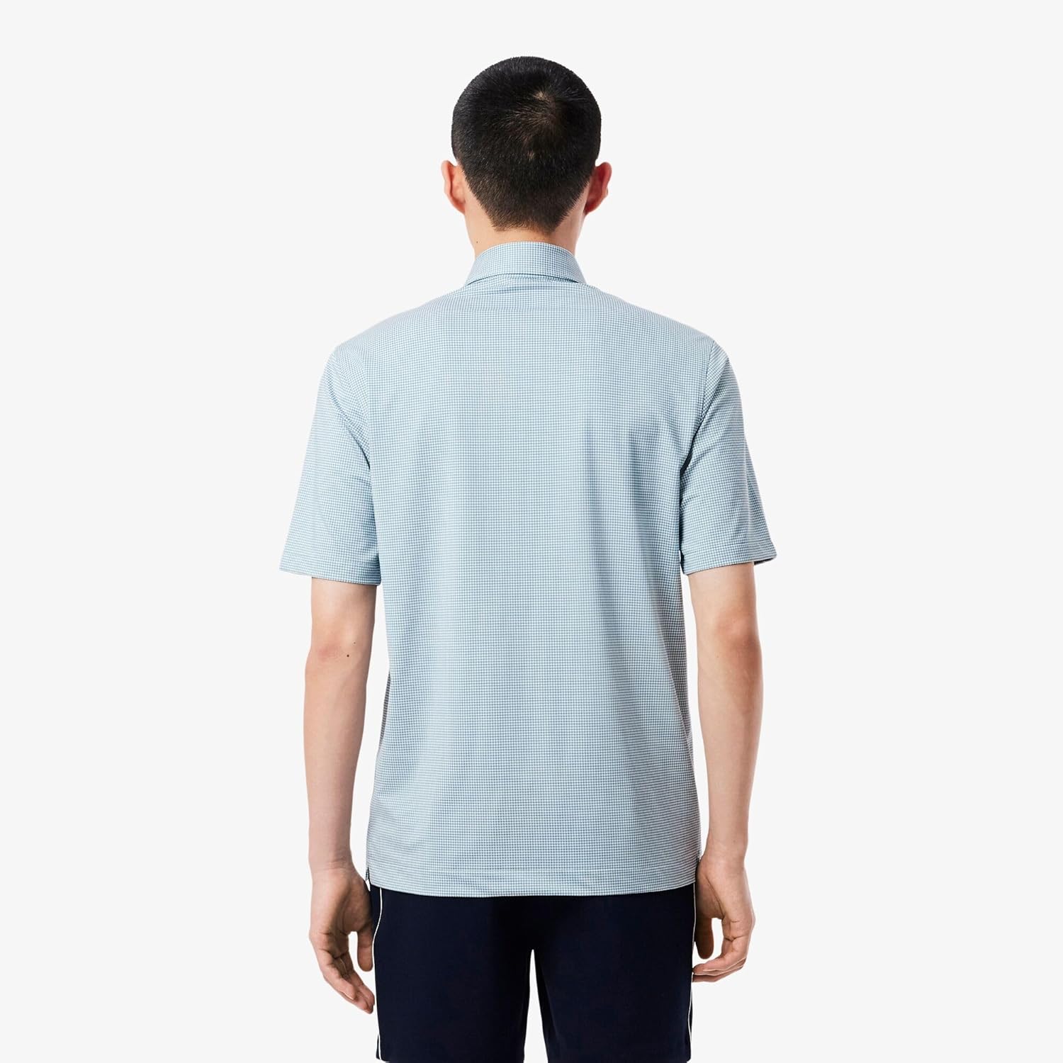 Футболка-поло Lacoste мужская, дезодорирующая, быстросохнущая, с защитой от УФ-излучения, в мелкую клетку, серовато-синий — фото 3