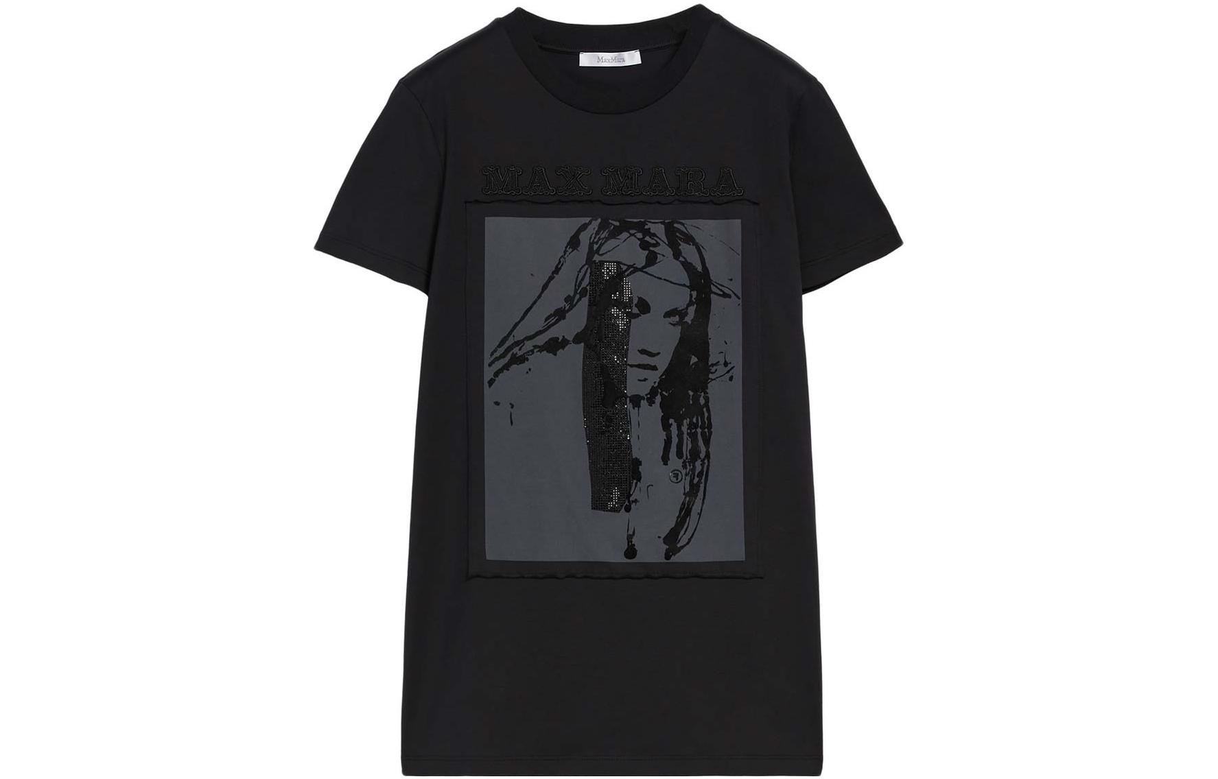 

MaxMara Футболка женская черная с круглым вырезом, умеренно прямого кроя