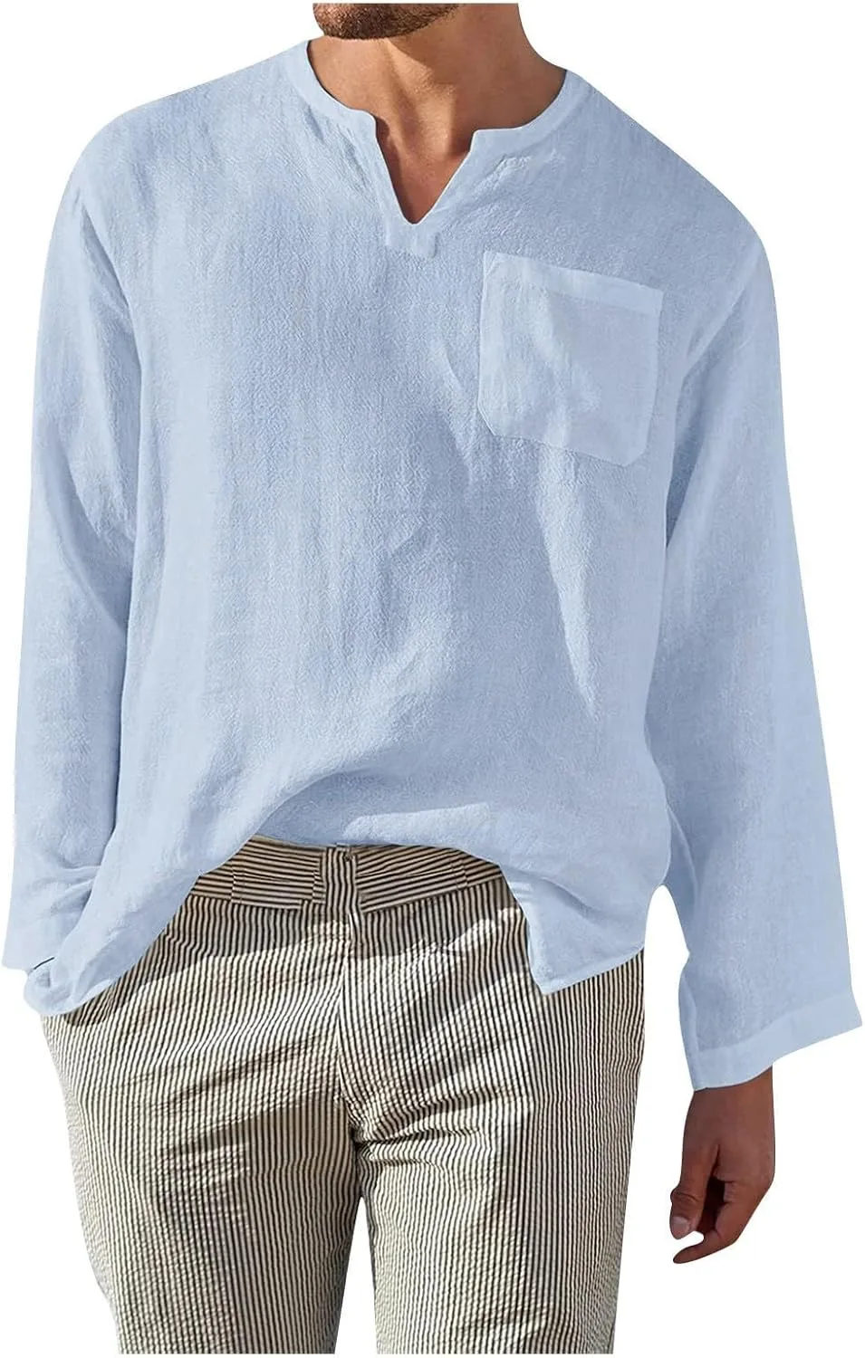 

Мужская рубашка Ymosrh для пляжа и свадьбы с длинным рукавом и V-образным вырезом, легкая, осенне-зимняя, повседневная, S-5XL