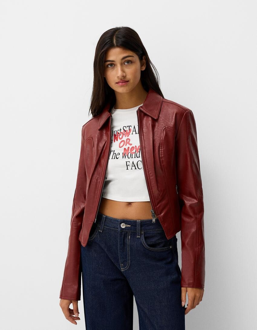 

Куртка из искусственной кожи Bershka, красный