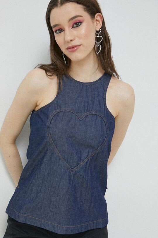 

Хлопковая блузка Love Moschino, темно-синий