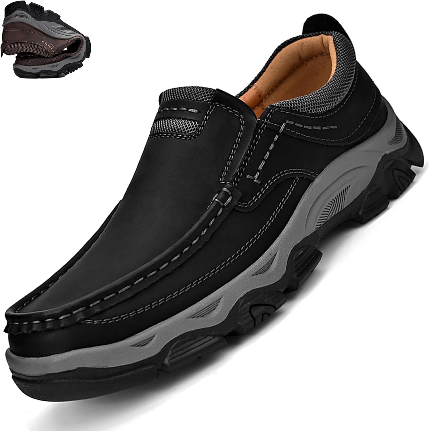 

Мужские кожаные повседневные лоферы без шнурков, наружные нескользящие рабочие, и ходьбы, удобные мягкие мокасины, офисные кожаные туфли Amazideal, черный